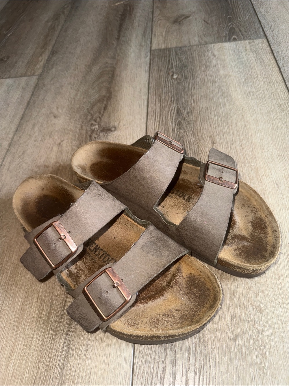 Birkenstock Double Buckle Sandals in Brown with Copper Buckles